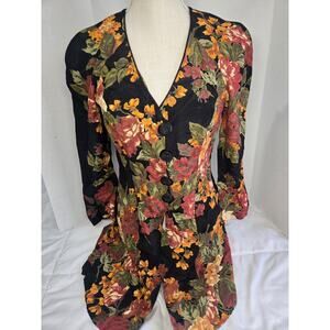 Vtg 80's Boho Sz 4 Designer BARBARA BARBARA Floral Indie Buttons Dress Retro